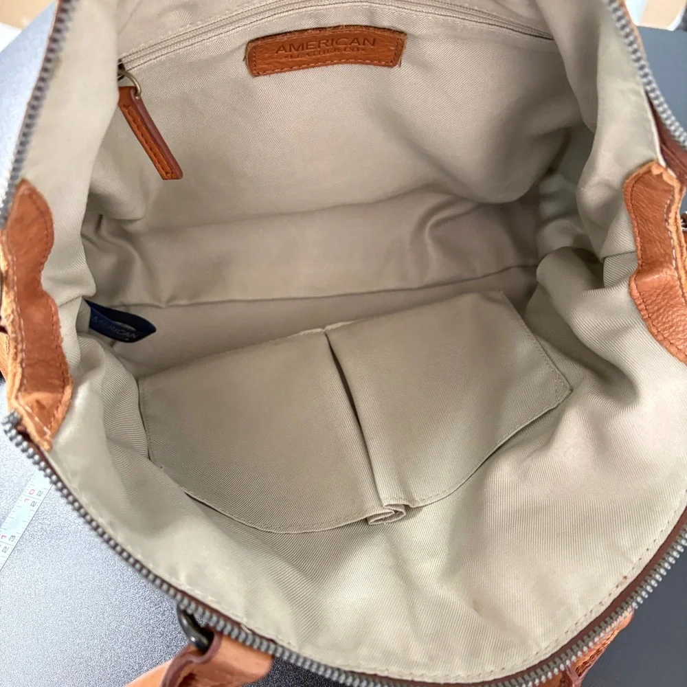 American Leather Co Women Satchel OS Tan‎ Pebbled Leather Crossbody Handbag